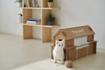 Verpakking designtelevisies Samsung snel om te bouwen tot tijdschriftenrek of slaapplek voor de kat